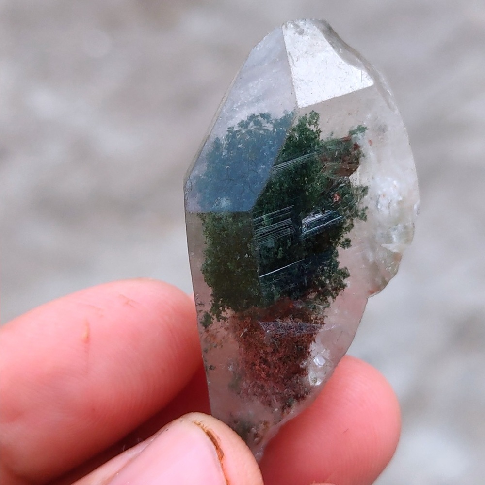 Unique Clear Quartz with Green Inclusions, Indian Himalayan Crystal